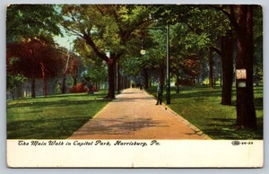 Postal vintage de 1909 Capitol Park Main Walk Harrisburg PA - Imagen 1 de 2