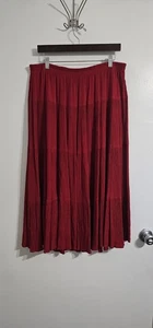 Sag Harbor Crinkle Layered Skirt Sz Large Midi Red Minimalist Romantic Modest  - Picture 1 of 7