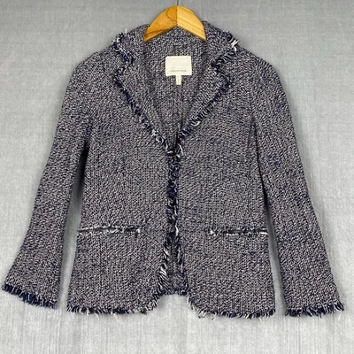 Blazer Rebecca Taylor Mujer 4 Azul Cárdigan Flecos Academia Dinero Antiguo Preppy Foto 1 de 4