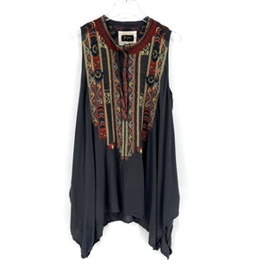 Johnny Was Biya Tunic Top Womens M Embroidered Boho Floral Western Aztec Gray - Picture 1 of 6