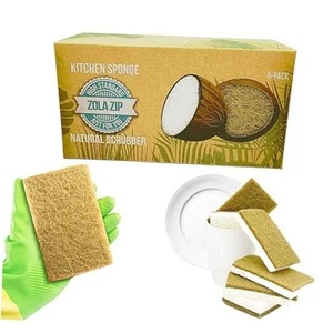 Natural Kitchen Sponges Compostable Cellulose and Coconut Scrubber Sponge Pack - Picture 1 of 7