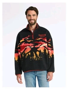 Netflix Stranger Things Logo Herren & Big Herren Faux Shearling Quarter-Zip Jacke - Bild 1 von 5