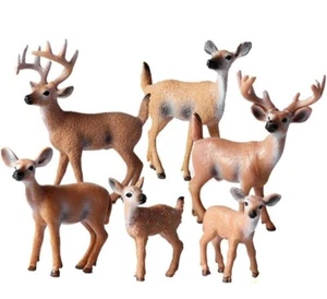 6pz Personaggi Cervo Natalizio Ornamenti Personaggi Animali Collezione Giocattolo Plastica - Foto 1 di 9