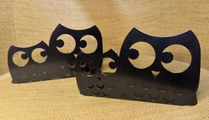 Bookends Owl 2 Metal Cut Out Vintage Black Enamel 5" x 8+" Whimsy & Retro. - Picture 1 of 11