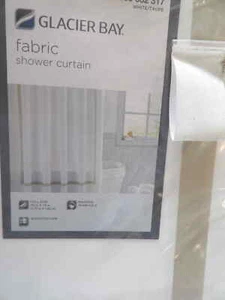 Glacier Bay 1005632317 White/Taupe Stripe Taup Fabric Shower Curtain, 70 x 72 - Picture 1 of 2