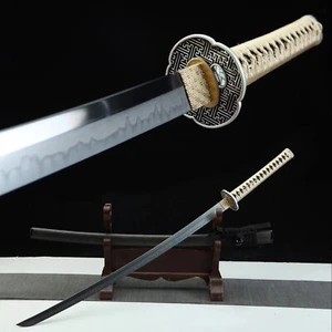 Katana Japanese Samurai Sword Full Tang Clay Tempered T10 Steel Razor Sharp - Picture 1 of 9
