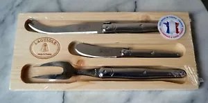 LAGUIOLE JEAN DUBOST 3 piece Cheese Knife Set Made in France, wooden block - Picture 1 of 6