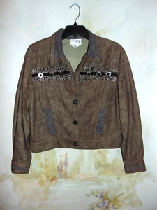 Vintage 90s Nancy Bolen City Girl Brown Safari Western Cropped Y2K Top Shacket - Picture 1 of 8
