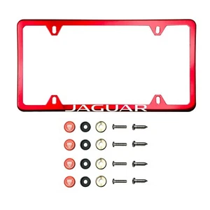Fit New Jaguar Laser Etching Stainless Steel Red Slim License Frame w/Metal Cap - Picture 1 of 4