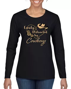 Camisa de manga larga Easy Distracted by Cowboys Southern West Wild para mujer - Imagen 1 de 12