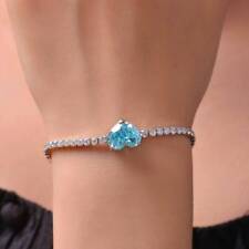 6 Ct Heart Cut Topaz & Simulated Diamond Tennis Bracelets 14K White Gold Plated