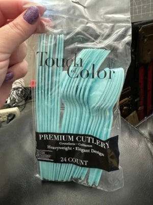 Pastel Blue Heavy Duty Plastic Cutlery Assort. 24 Pack Tableware Party Supplies - Image 1 of 2
