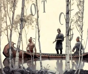 ANTIQUE REPRODUCTION 8X10 PHOTOGRAPH PRINT N C WYETH MAN IN CANOE WITH INDIANS - Picture 1 of 1