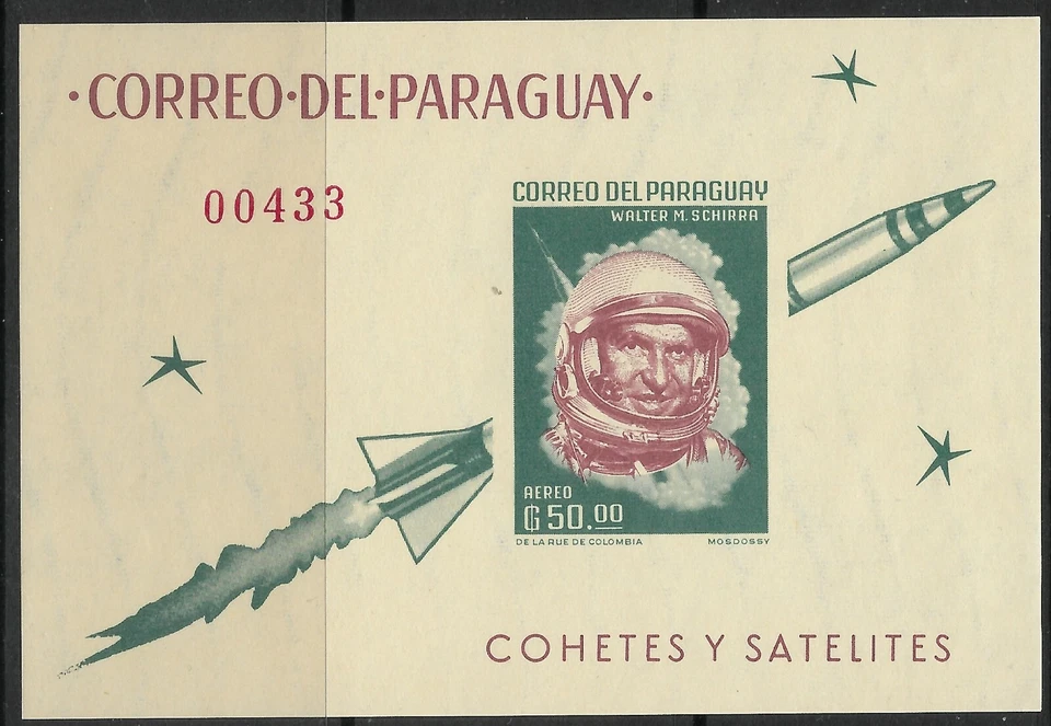 STAMPS-PARAGUAY. 1963. Space Travel - Walter Schirra Imperf Miniature Sheet. MNH - Image 1 of 1