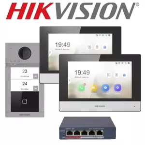 Hikvision 2x Apartment Flat Video Audio Intercom System Kit PoE Doorbell Screen - Picture 1 of 5