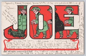 Großbuchstabe Name Postkarte Joe Comic Figuren ungeteilt zurück gewährt Pass ODER - Bild 1 von 2