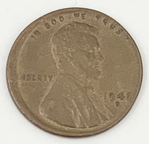 1947 S Lincoln Wheat Penny Off Center One Cent Error Coin Cover