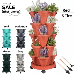 5 Tier Vertical Garden Stackable Planter with Wheels and Tools for Vegetables, F - Picture 1 of 11