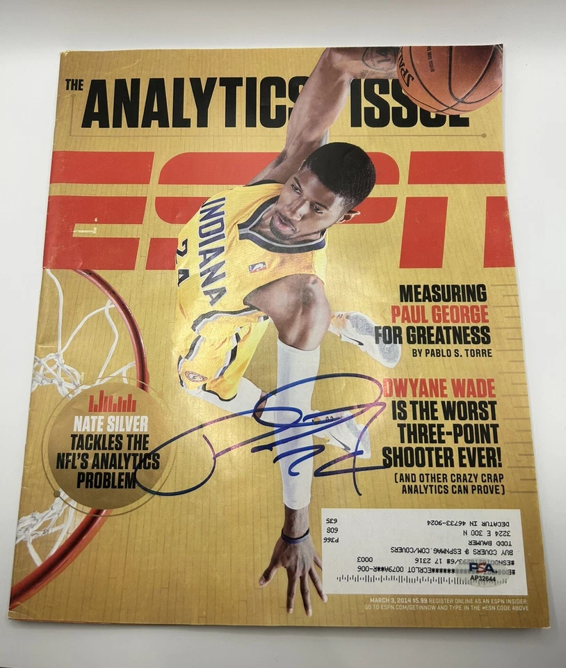 PAUL GEORGE SIGNED ESPN MAGAZINE INDIANA PACERS BASKETBALL PSA/DNA COA AUTOGRAPH - Image 1 of 1