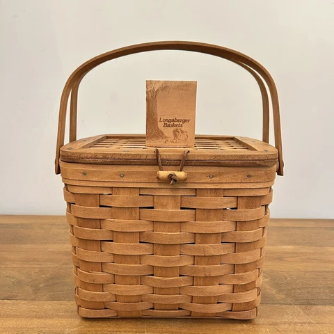 Longaberger 1987 Remembrance Basket Hinged Flip Lid Toggle Closure Picnic READ Cover