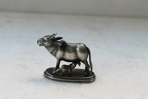 Antique Original Silver Holy Religious Cow Nandi Ox Statue Figurine NH3303 - Picture 1 of 11