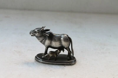 Antigua Estatuilla Original Plata Santa Religiosa Vaca Nandi Buey NH3303 Foto 1 de 4