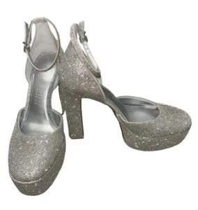 Zapatos de plataforma Gianni Bini plateados estrás tacones de 6 pulgadas talla 11M boda graduación - Imagen 1 de 1