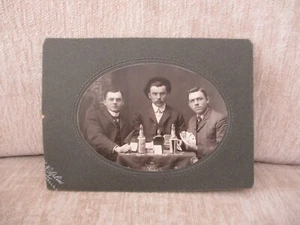 Vintage Cabinet Card: 3 Guys Playing Cards w/Liquor - Picture 1 of 8