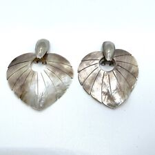 Vintage Abalone Feather / Leaf Shape Dangle Earrings