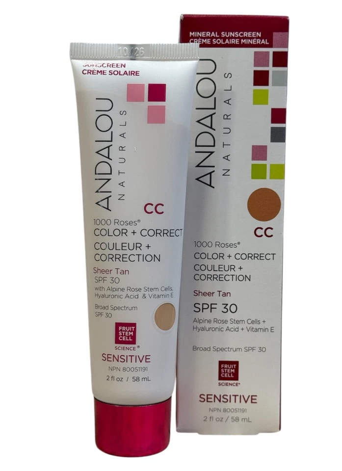 Andalou Naturals 1000 Roses CC Color + Correct SPF 30 Ounces, sheer tan, 2 fl oz - Image 1 of 4