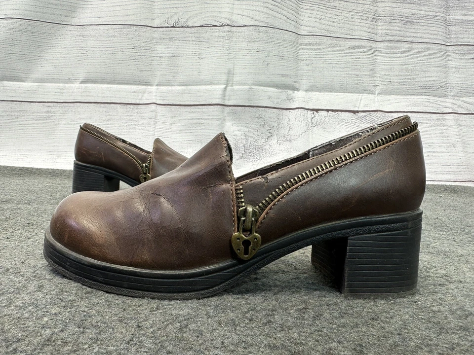 Y2K 2000s Chunky Leather Square Toe Mules Slides Boho Fairy Grunge Hippie 6 - Image 1 of 4