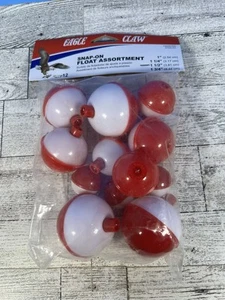 12 FISHING BOBBERS Round Floats 1-1/2" RED & WHITE! SNAP ON #07130-004 NEW! - Picture 1 of 5