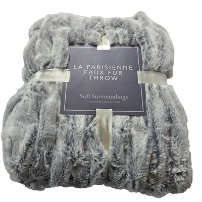 Soft Surroundings LA Parisienne Faux Fur Throw New Slate Blue - Image 1 of 4