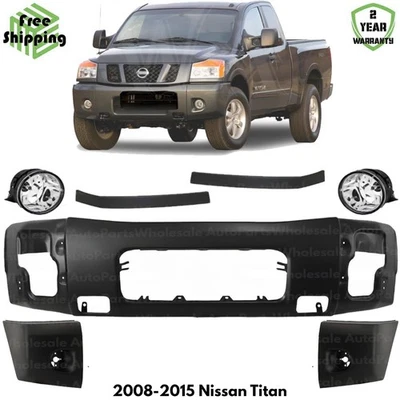 Front Bumper Paintable Steel & Fog Lights Kit For 2008-2015 Nissan Titan - Image 1 of 4
