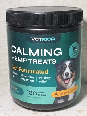 Vetrica Calming Treats for Dogs 130 Soft Chews Duck Flavor Sleep Anxiety 08/2027