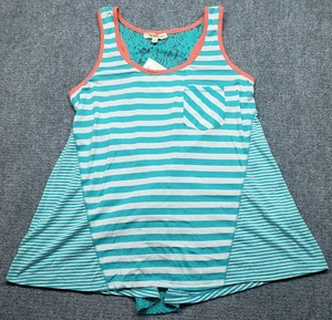 Rewind Tank Top Womens XL Blue White Striped Lace Pocket Sleeveless Shirt New - Picture 1 of 9