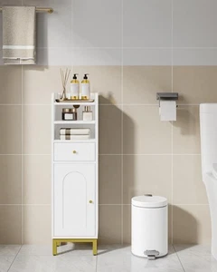 Bathroom Storage Cabinet, Corner Floor Cabinet with Drawers and Doors, Narrow... - Picture 1 of 9