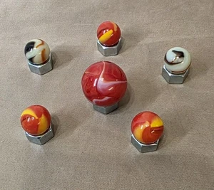 Lot Of 6 Vintage Akro Agate Marbles 1 Shooter And 5 Smaller - Picture 1 of 7