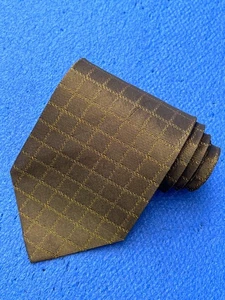 Authentic COMME CA DU MODE MEN Plaids Design On Brown Gold 100% Silk Necktie Tie - Picture 1 of 12