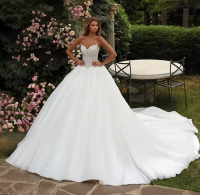 Charming Sweetheart Off Shoulder Ball Gown Wedding Dress Luxury Crystal Beading - Image 1 of 4