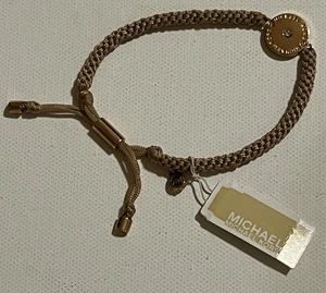 Michael Kors Rose Gold Disc Signature Logo W/Rhinestone Blush Rope Bracelet New - Picture 1 of 6