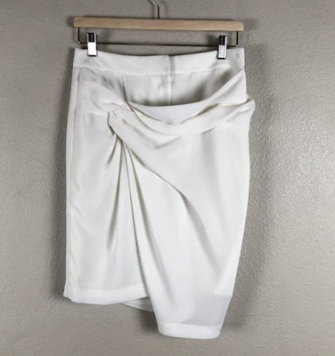 Alexander Wang Skirt Womens 4 White Draped Ruched Silk Blend Asymmetric Midi - Image 1 of 4