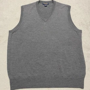 Brooks Brothers Saxxon Wool Sweater Vest Mens XL Gray Knit Preppy V Neck - Bild 1 von 6