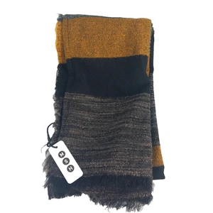 MSH Scarf Adults One Size Striped Classic 100% Wool Fine Knit Raw Edges - Picture 1 of 5