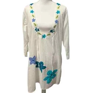 Tommy Bahama NWT White with Floral Appliqués Tunic/Swim Cover Size Large *FLAW* - Picture 1 of 14