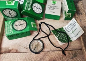 USSR Soviet Russian Sporting Liquid Scout Compass Neck Rope pocket Kompass, NEW - Picture 1 of 6