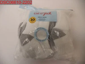 Cat & Jack Boys White & Grey 10 Pack Cushioned Ankle Socks, L 3-10 490360513201 - Picture 1 of 6