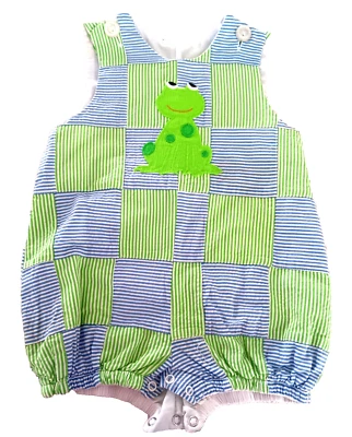 Kelly's Kids Mameluco Forrado 18m "Rana" Verde, Blanco, Raya Azul, Botón Hombros Foto 1 de 4