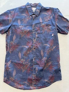Quiksilver Button Down Shirt Men's Medium Blue Floral Collared Casual - Picture 1 of 4