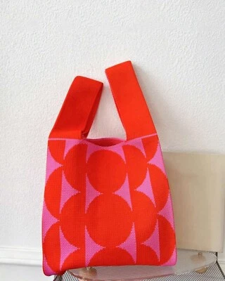 ✨NWT Red Pink Geometric Pattern Crochet tote Bag 💼 ZARA - Image 1 of 4